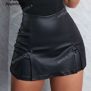 Black faux leather skort